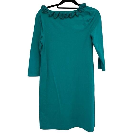 Talbots teal shift dress with floral neck line- size s - Picture 3 of 8